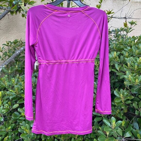 PRANA Drawstring Waist Long Sleeve Tunic Top Magenta Purple Orange Stitching XS - Picture 2 of 5